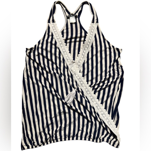 Classic navy and white vertical stripe tank with a racerback cut. - Picture 1 of 5